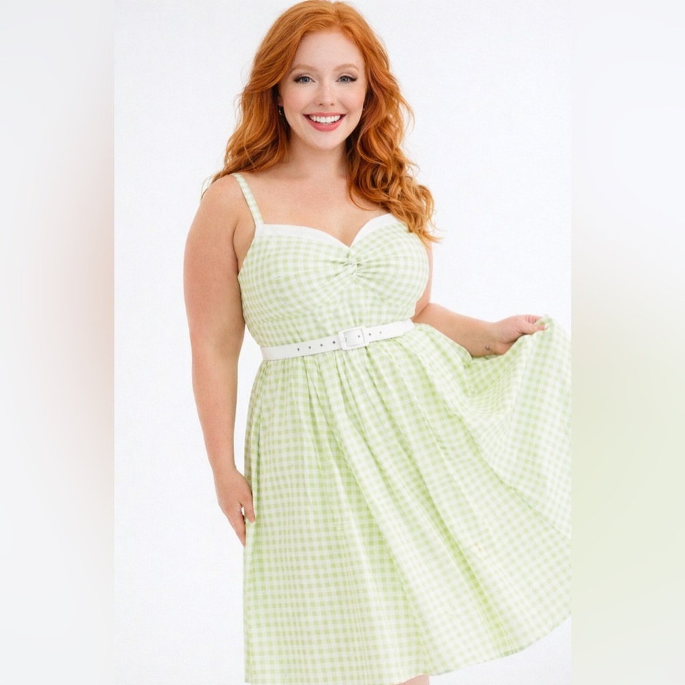 Torrid Retro Chic Green & White Gingham Twist-Front Swing Dress, 2X, NWT! - Picture 13 of 15